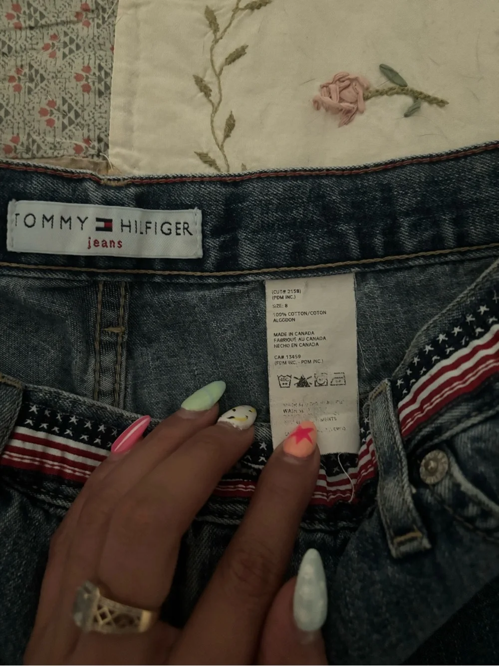 Tommy Hilfiger Dark Blue Denim Shorts with Red-White-Blue Trim with stars